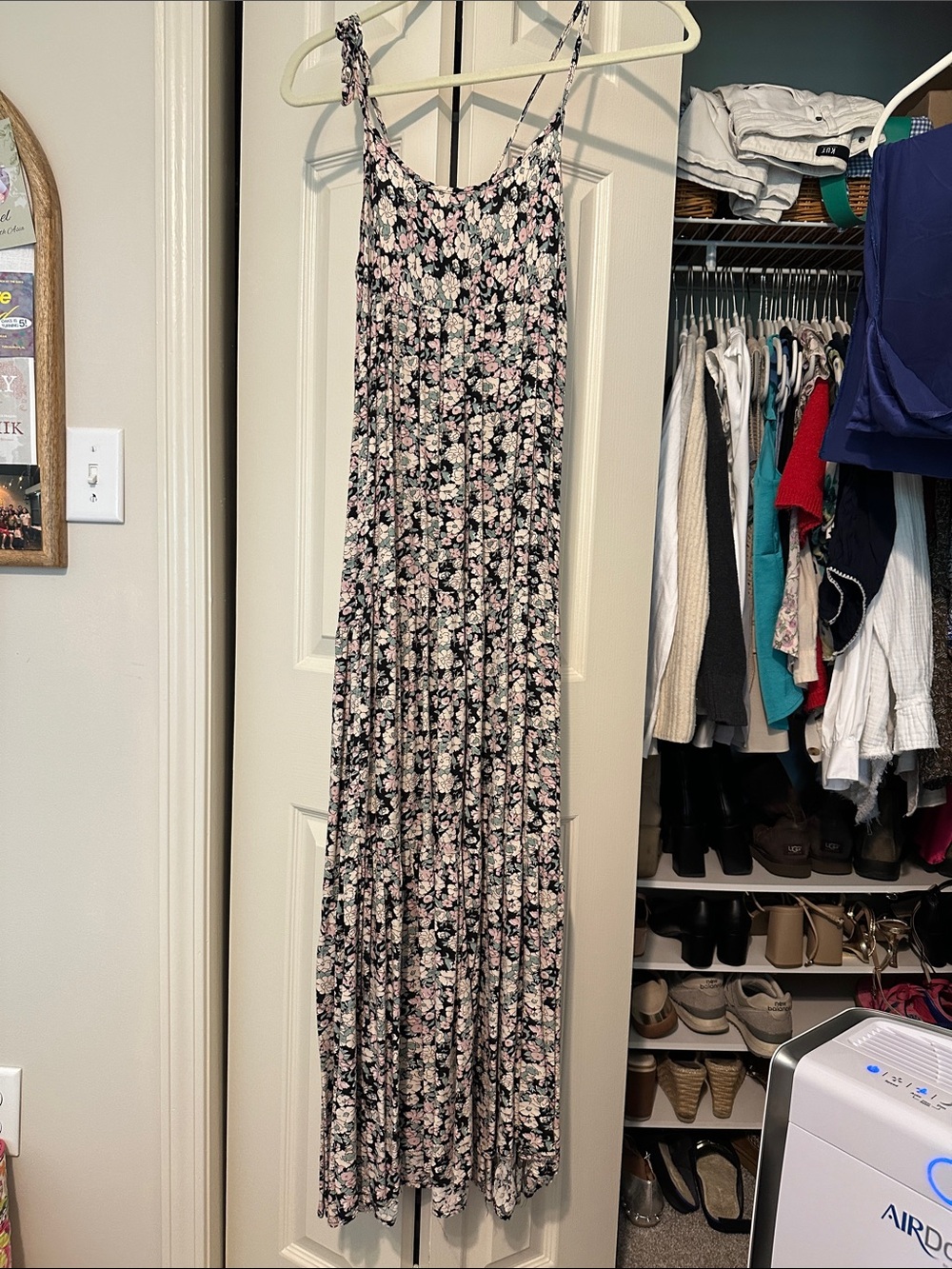 NATURAL LIFE Black Maxi Dress with Pink & Cream Floral Print
